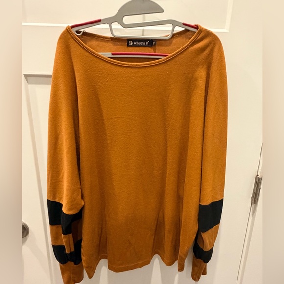 Allegra K Tops - Allegra K Mustard Yellow Varsity Stripe Top XL